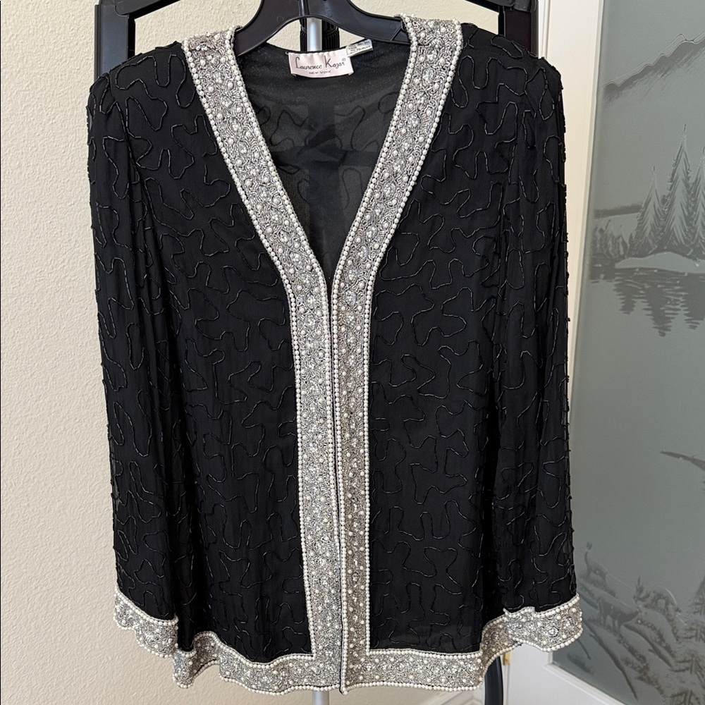 Laurence Kazar Black Blouse with Silver Embellishments